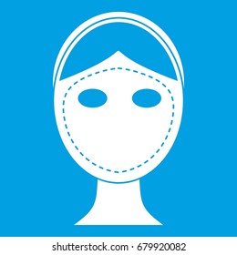 Face marked out for cosmetic surgery icon white isolated on blue background vector illustration
