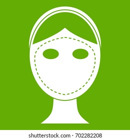 Face marked out for cosmetic surgery icon white isolated on green background. Vector illustration