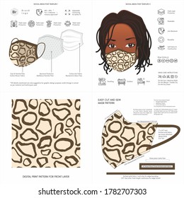 Face Mask Background Design, Animal Print, Giraffe Pattern, Fabric, Protective Face Mask, Mockup Template, Seamless Print Vector, Abstract, Printable, Digital Printing