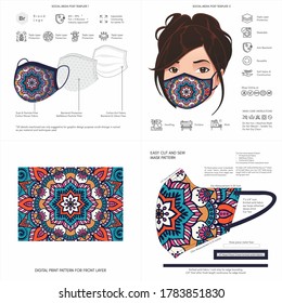 Face Mask Background Design, Raksha Bandhan Traditional Print, Ethnic Pattern, African, Stylish, Fabric, Protective Face Mask Mockup Template, Seamless Print Vector, Abstract