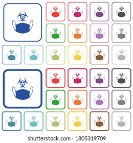 Face mask and biohazard symbol color flat icons in rounded square frames. Thin and thick versions included.
