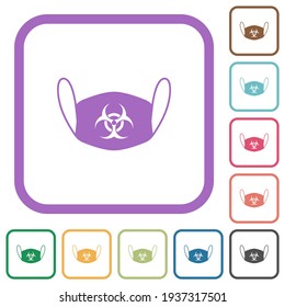 Face mask with biohazard symbol simple icons in color rounded square frames on white background