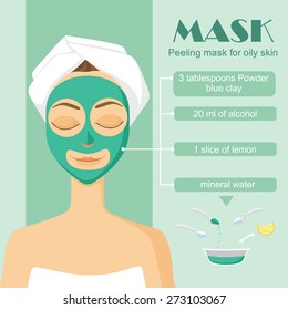 face mask of blue clay. Beautiful young girl cares for the skin. Facial Treatments. Facials