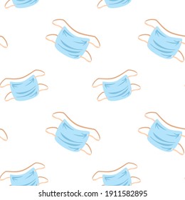 Face mask blue seamless vector pattern texture or background isolated eps