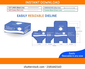 FACE MASK BOX PACKAGING DESIGN TEMPLATE AND 3D VECTOR FILE