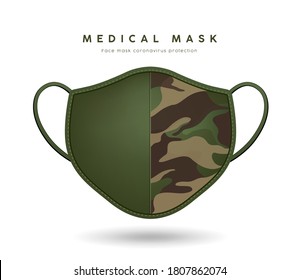 Face mask cloth pattern soldier green color design isolated on white background, Eps 10 vector illustration