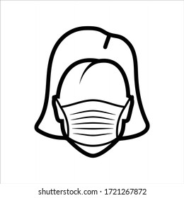 Face Mask For Corona Virus Protection Girl Wearing Face Mask Line Icon