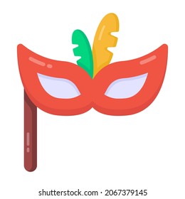Face mask covering eye, flat icon of carnival mask 