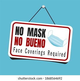 Face mask and coverings required sign hanging in business