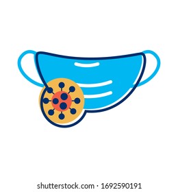 face mask with covid 19 particle flat style icon vector illustration design