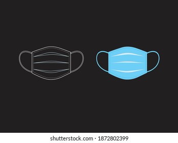 Face mask, Dentist, line icon, flat design, thin line icons, editable stroke, illustration, isolated on black background - Vector illustrations