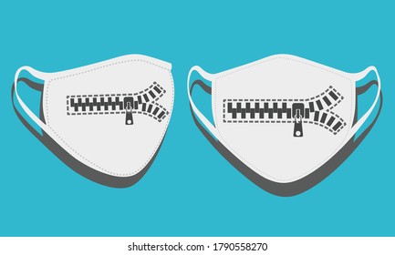 Gesichtsmaske-Design. Print-Design-Konzept auf wiederverwendbaren Gesichtsschutzmasken. Zippelmaske-Design