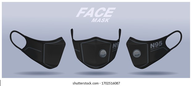 Face Mask Design Template, Dust Protection & Breathing Medical Respiratory.