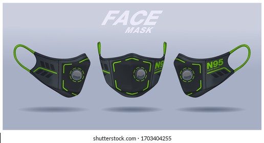 face mask design template, dust protection & breathing medical respiratory.
