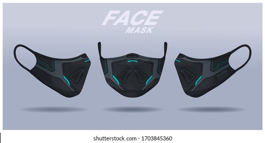 face mask design template, dust protection & breathing medical respiratory.