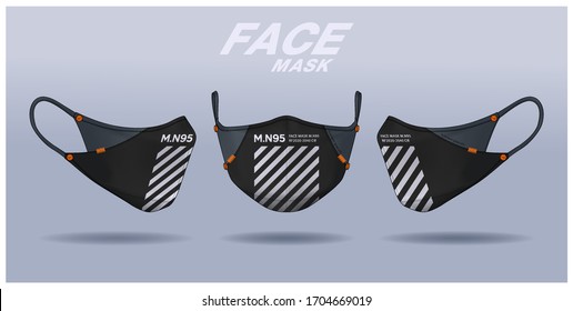 face mask design template, dust protection & breathing medical respiratory.