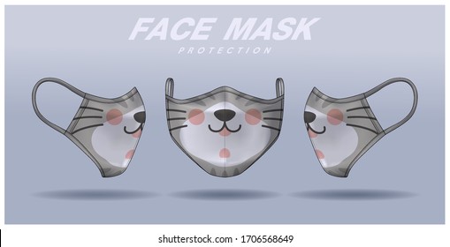 face mask design template, dust protection & breathing medical respiratory.