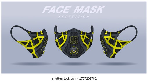 face mask design template, dust protection & breathing medical respiratory.