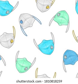 Gesichtsmaske-Doodle-Muster. Atemmaske. Covid-19 Koronavirus-Schutz. Medizinische Ausrüstung, Hintergrund. Chirurgische Maske.