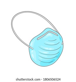 Face mask doodle. Respirator. Covid-19 coronavirus protection. Medical equipment. Surgical mask. Prevention the spread of Covid-19.