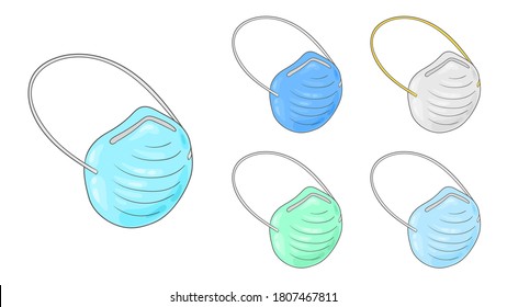 Face mask doodle. Respirator. Covid-19 coronavirus protection. Medical equipment. Surgical mask. Prevention the spread of Covid-19.
