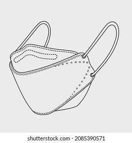 Face mask, dust mask, line icon, illustration, isolated on white background. Vector line art.