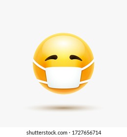 Face mask emoji vector cartoon icon. Covid 19 Emoticon medical mask quarantine sick virus