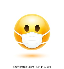 Face mask emoji vector cartoon icon. Covid 19 Emoticon medical mask quarantine sick virus