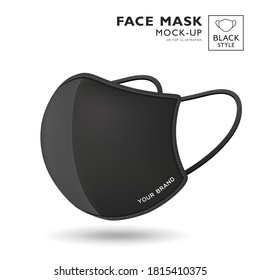 Face mask fabric black color mock up side view, realistic template design, isolated on white background, Eps 10 vector illustration
