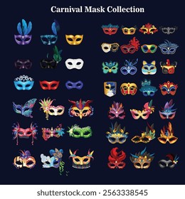 Face mask feathers icons set cartoon vector. Festival costume show. Carnival ornament