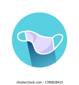 Face mask flat icon. Plain protective face mask color vector illustration with long shadow. Concept of personal safety and respiratory virus infection prevention in covid pandemic. Editable stroke.