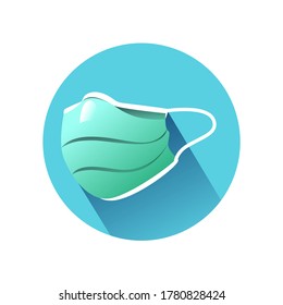 Face mask flat icon. Simple disposable medical infection protective wear color illustration. Concept of quarantine disease prevention measures and covid safety. Editable stroke long shadow vector