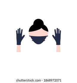 face in a mask and gloves. flat vector