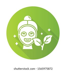 Face mask green flat design long shadow glyph icon. Skincare routine. Beauty product. Facial treatment. Moisturizing, hydrating. Cleansing, refining. Organic cosmetics. Vector silhouette illustration