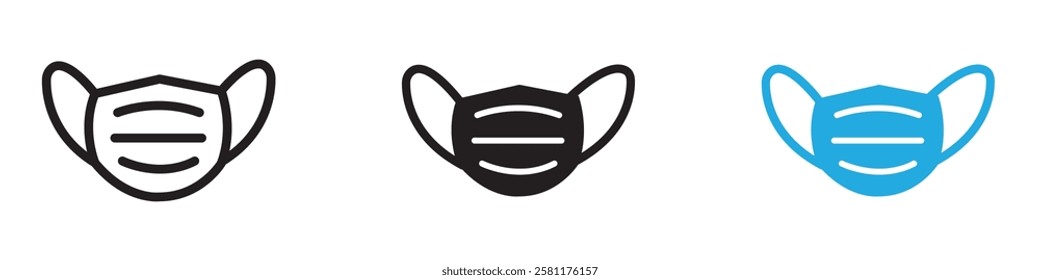 Face mask icon black white vector outline