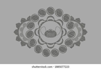Gesichtsmaske-Symbol im Grau-Schlaganfall-Emblem. Feiner, solider Hintergrund. Intensive Illustration. 