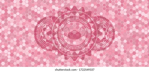 Icono de máscara de cara dentro de mosaico de mosaico rosa patrón realista. Exquisito fondo de hexágono geométrico. Intensa ilustración. 