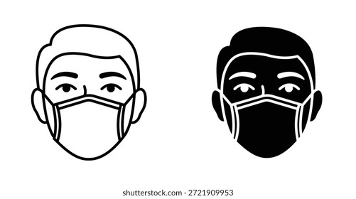 Ícone de máscara facial. Linha com traçado editável e plana para Web