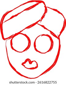 face mask icon in scribble style. red line scribble icon
