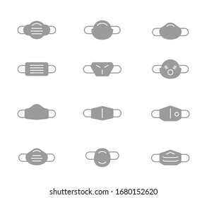 conjunto de iconos de máscara facial, diseño plano negro