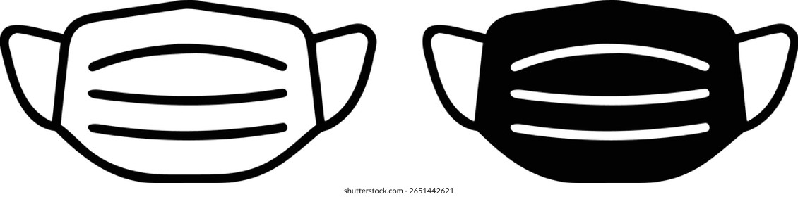 Face Mask Icon Set, Black and White Vector, Medical Protection Silhouette Outline Illustration