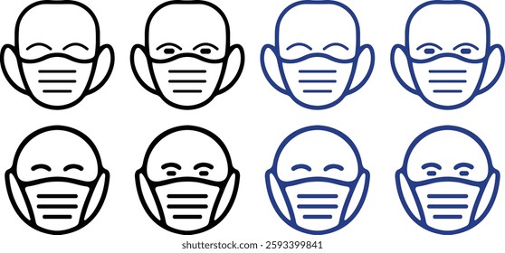 face mask icon in silhouette and color vector, perfect for medical, healthcare, and safety designs. Ideal for web, apps, infographics, and branding.