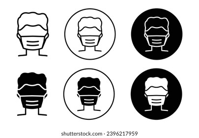 Face mask icon. surgical medical mouth face mask symbol set. infection or covid19 virus protection from flu and pollution face mask vector line logo