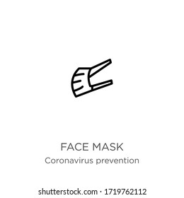 Icono de máscara de cara. Icono de contorno de máscara lineal delgada aislado en fondo blanco de la colección Coronavirus Prevention. Signo vectorial de línea moderna, símbolo, trazo para web y móvil