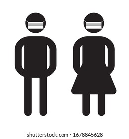 Face with mask icon vector. Notice Safety sign, protect Covid 19 virus. Concept transmission of covid 19, Corona virus disease 2019.