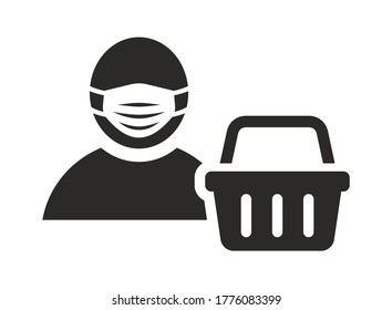 Face Mask Icon. Wear A Face Covering In Shops And Supermarkets. Man Wearing Medical Face Mask. Vector Icon Isolated On White Background.