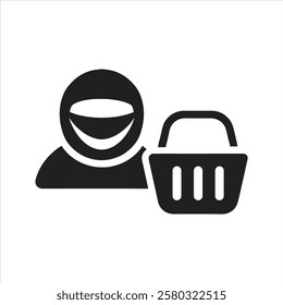 Face mask icon. Wear a face covering in shops and supermarkets. Man wearing medical face mask icon