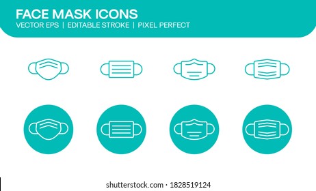 Face Mask Icons Set Of Facemask Covering Flat Outline Icon For Covid-19 Coronavirus Medical Masks, Surgical Masks, N95 Etc