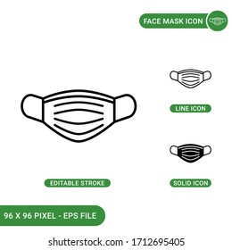 Face mask icons set vector illustration with solid icon line style. Medical virus mask concept. Editable stroke icon on isolated background for web design, infographic and UI mobile app.