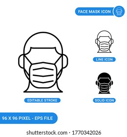 Los iconos de máscara facial establecen la ilustración vectorial con estilo de línea de icono sólido. El concepto de máscara facial de la mujer. Icono de trazo editable sobre fondo aislado para diseño web, infografía y aplicación móvil de interfaz de usuario.
